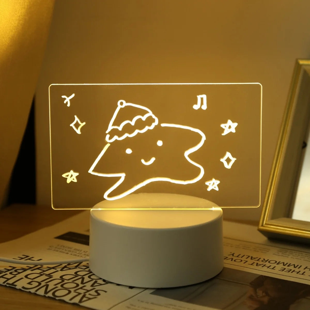 Erasable message board and creative bedside lamp