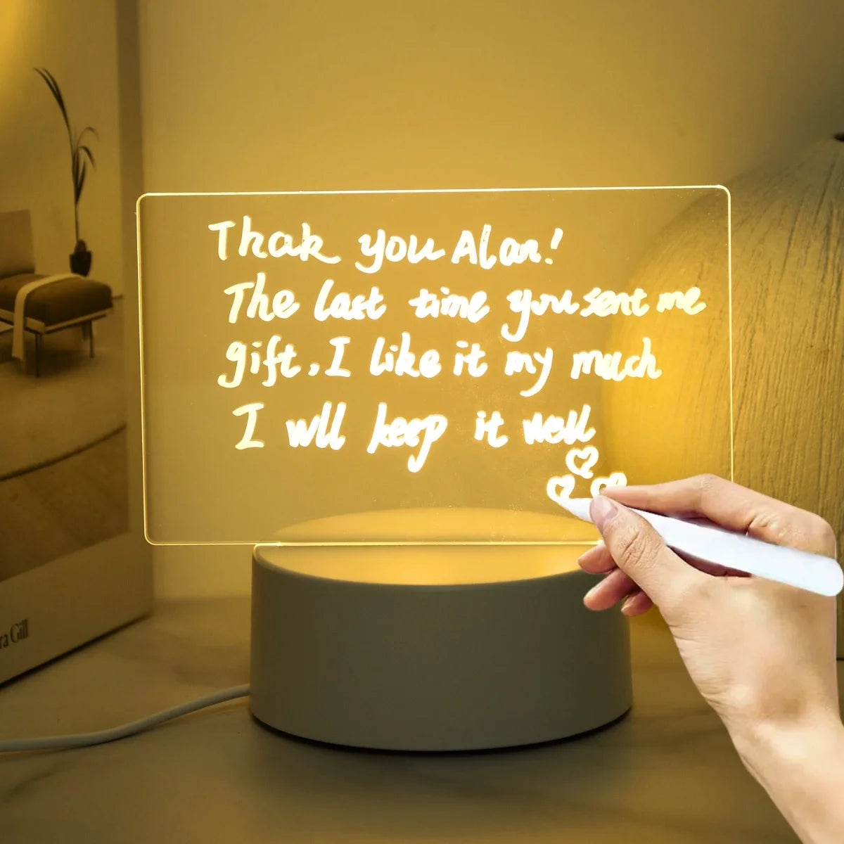 Erasable message board and creative bedside lamp